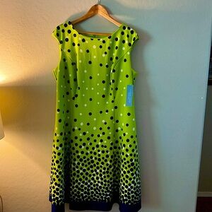 London Times Lime Green and Navy Polka Dot Midi Dress